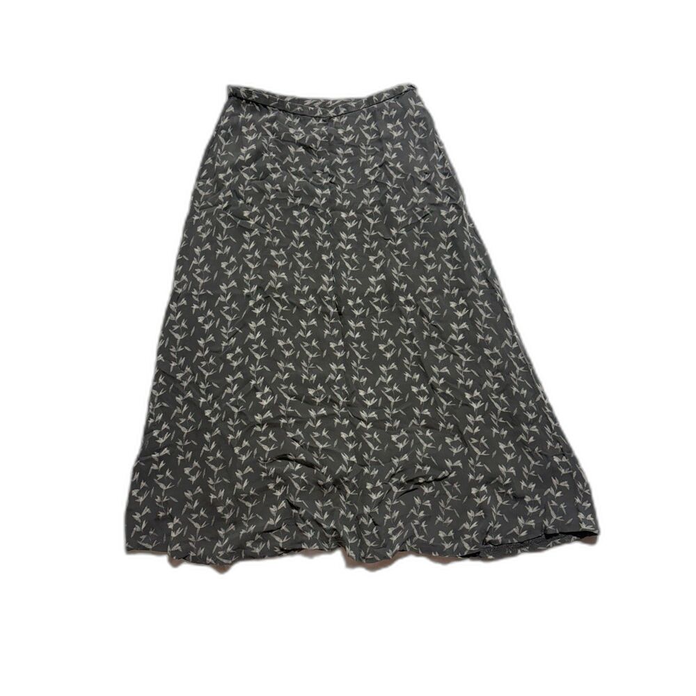 Jones New York Silk Midi Skirt Womens 12 Gray Botanical Leaf Print A Line